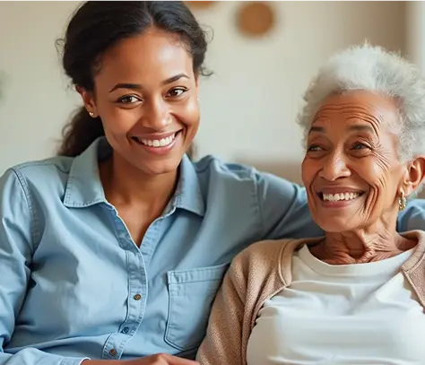 two women smile