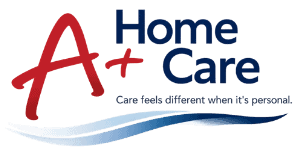 A+ Home Care logo with tagline: Care feels different when it's personal.